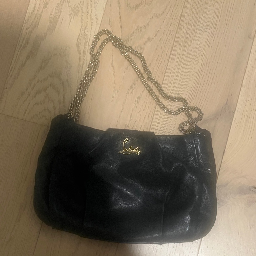Christian Louboutin Black Leather Shoulder Bag with Gold Chain